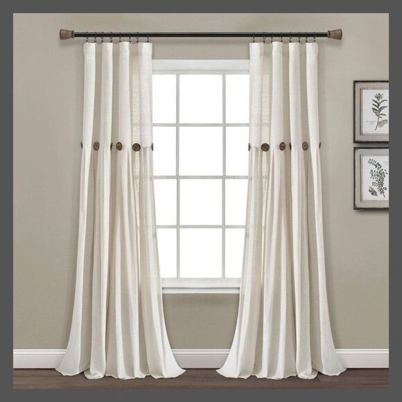 Lush Decor - 95"x40" Farmhouse Linen Button Light Filtering Win Off White - Picture 1 of 4